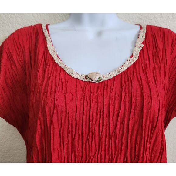 Vintage California Dynasty Red Crinkle Material Nightgown Large Lightweight Soft - Picture 2 of 5